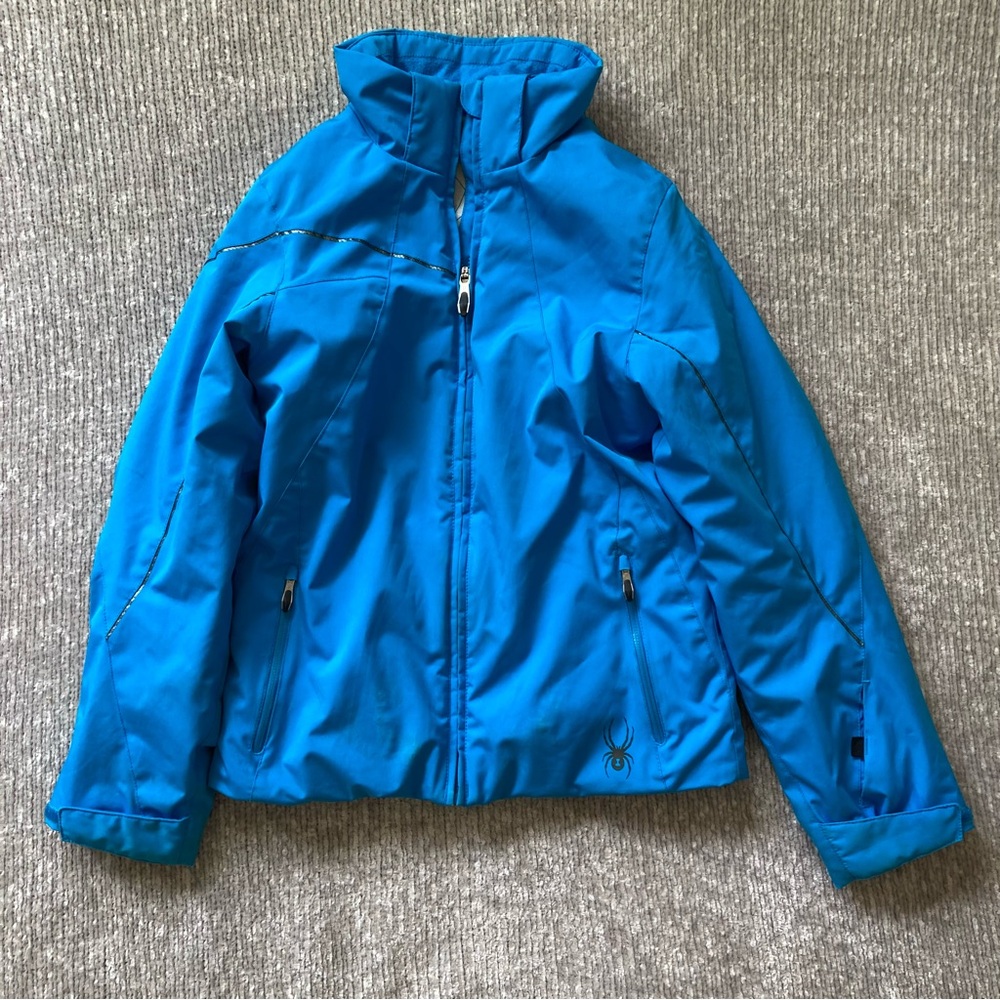 Spyder Blue Ski Snowboard Jacket Kids 14 Youth M Winter Coat‎ Reflective Logo